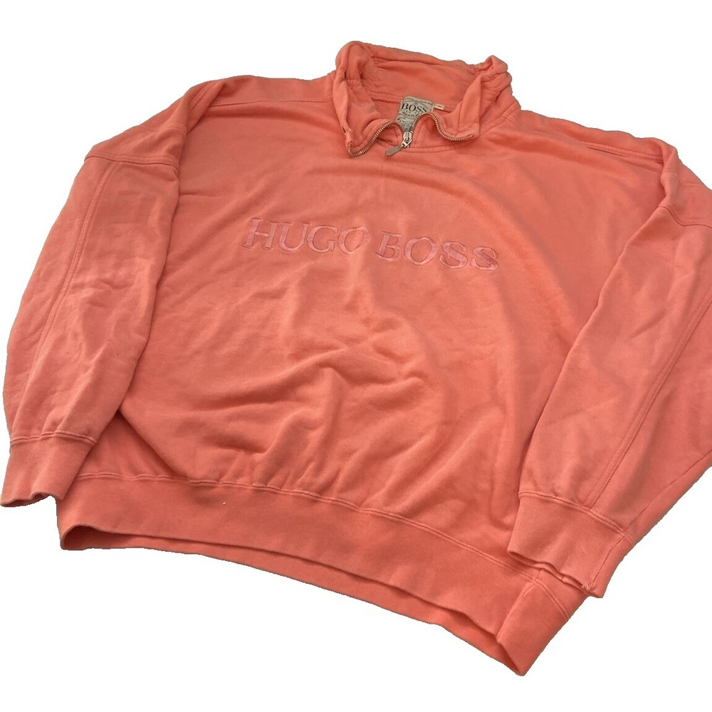Hugo Boss women's Sweater Medium Orange 1/4 Zip Vintage sweatshirt pullover